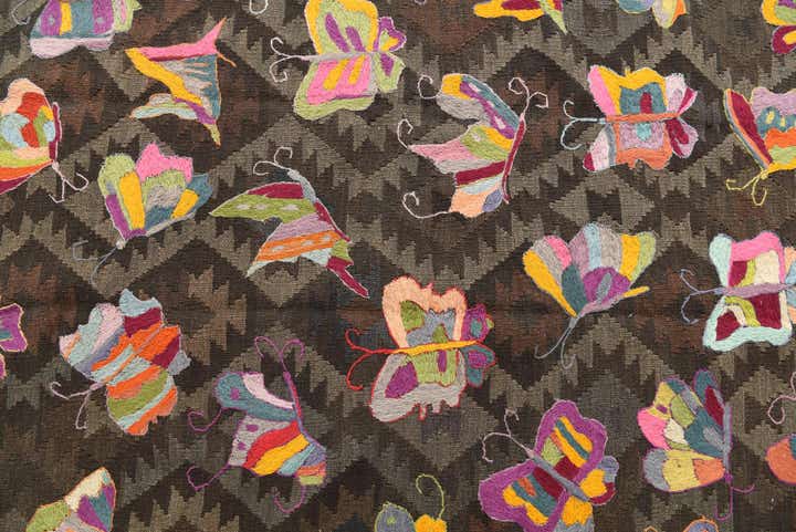 6' 5 x 9' 3 Hand Woven Kilim Suzani Wool Rug