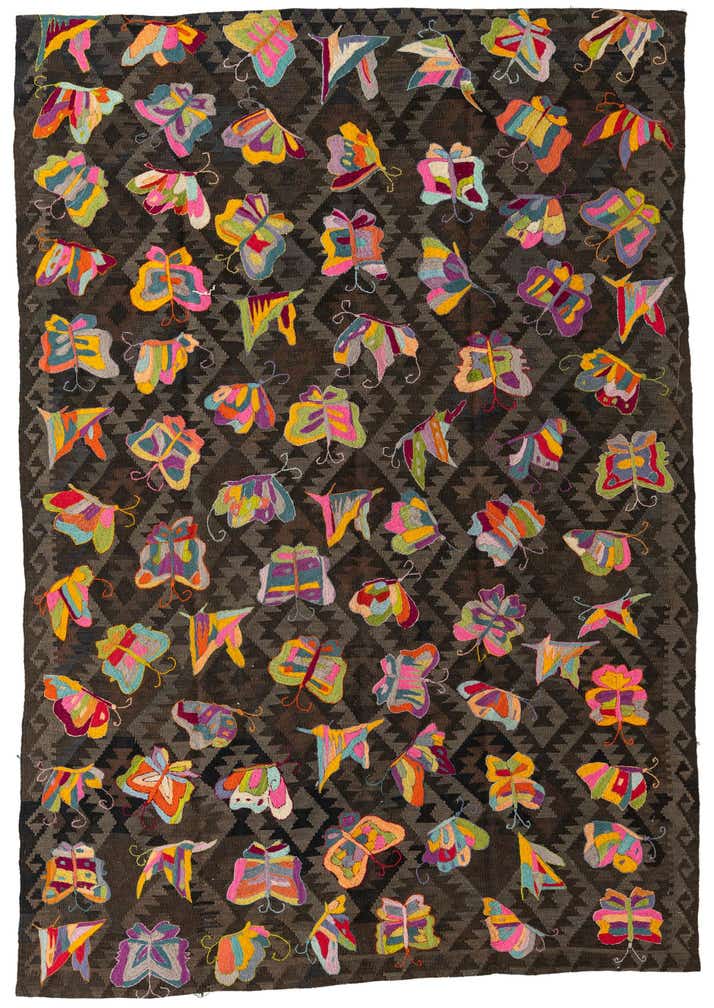 6' 5 x 9' 3 Hand Woven Kilim Suzani Wool Rug