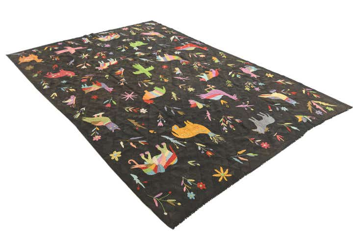 6' 7 x 9' 3 Hand Woven Kilim Suzani Wool Rug