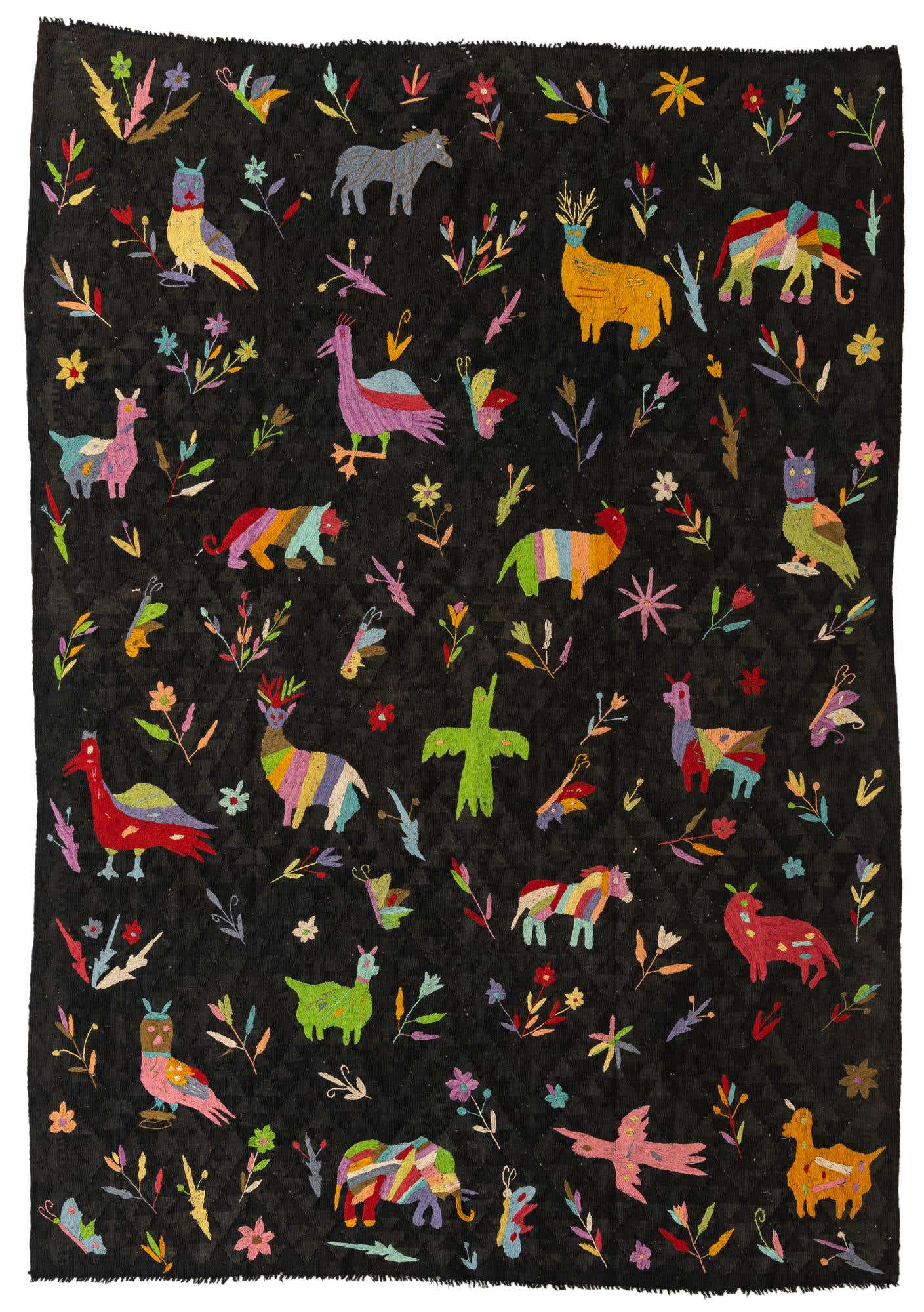 6' 7 x 9' 3 Hand Woven Kilim Suzani Wool Rug