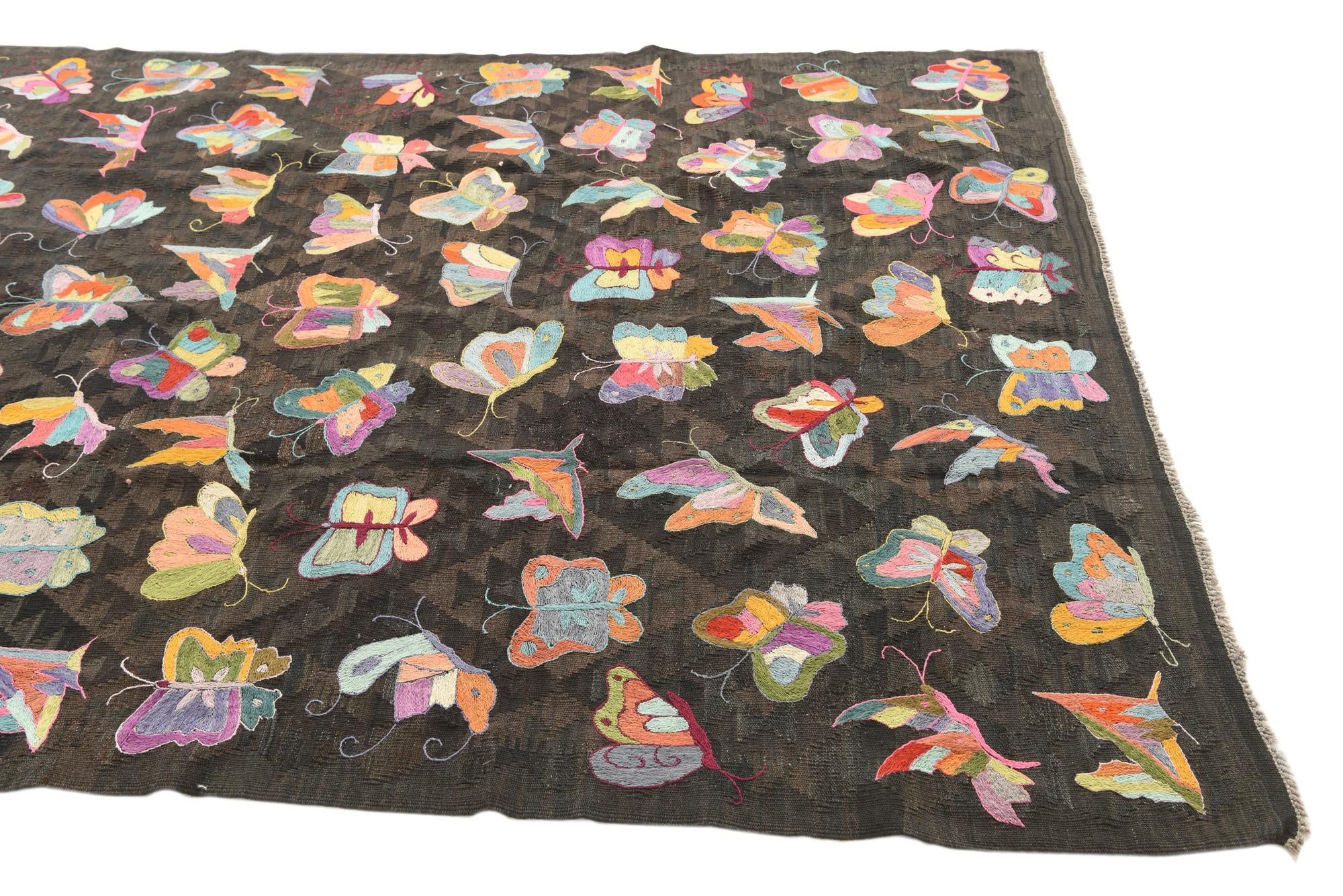 6' 5 x 9' 4 Hand Woven Kilim Suzani Wool Rug