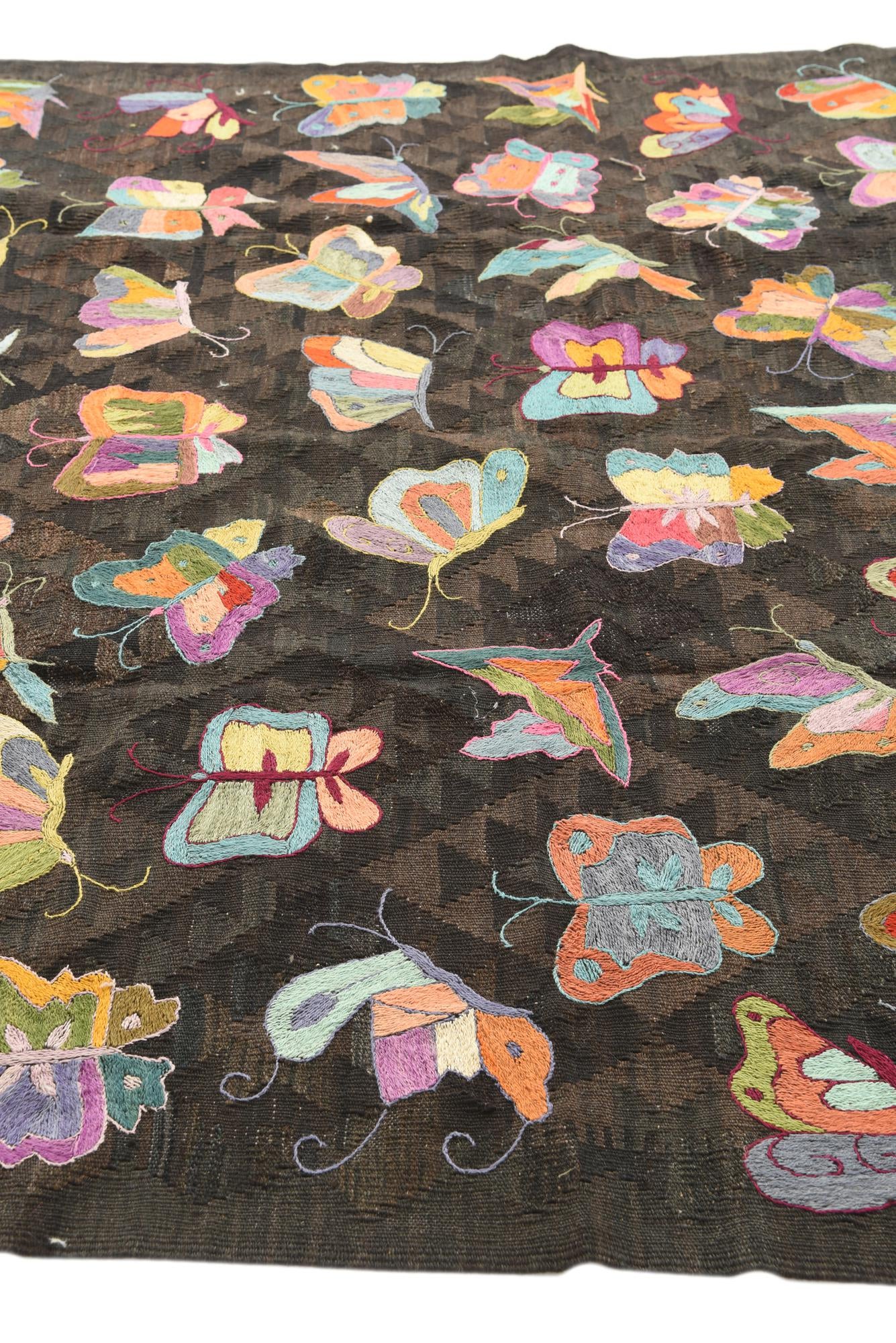 6' 5 x 9' 4 Hand Woven Kilim Suzani Wool Rug