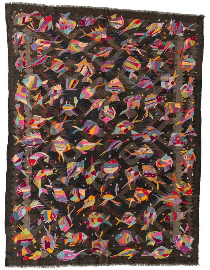 Detail image of 5' 3 x 8' Hand Woven Kilim Suzani Wool Rug
