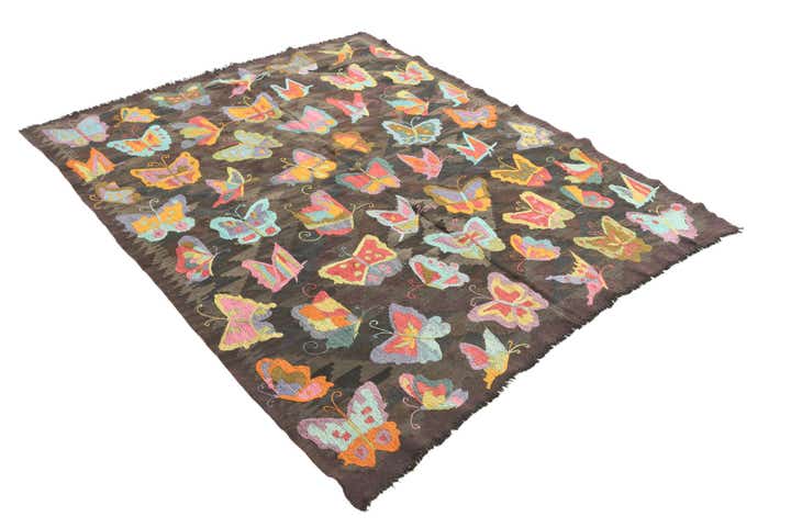5' 3 x 6' 3 Hand Woven Kilim Suzani Wool Rug