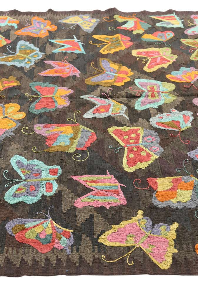 5' 3 x 6' 3 Hand Woven Kilim Suzani Wool Rug