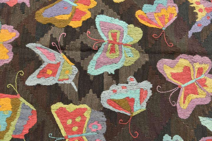 5' 3 x 6' 3 Hand Woven Kilim Suzani Wool Rug