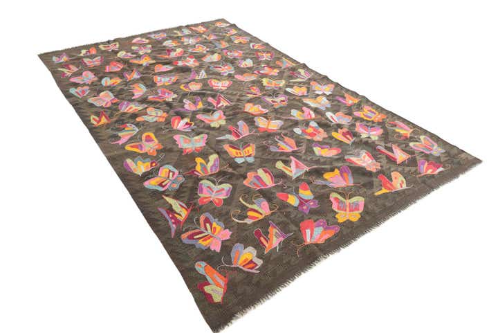 6' 1 x 9' 7 Hand Woven Kilim Suzani Wool Rug