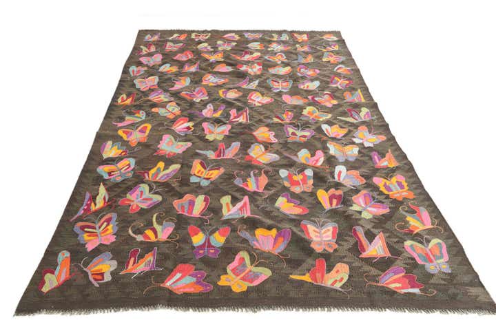 6' 1 x 9' 7 Hand Woven Kilim Suzani Wool Rug