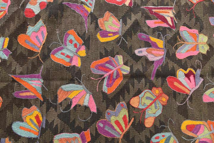 6' 1 x 9' 7 Hand Woven Kilim Suzani Wool Rug