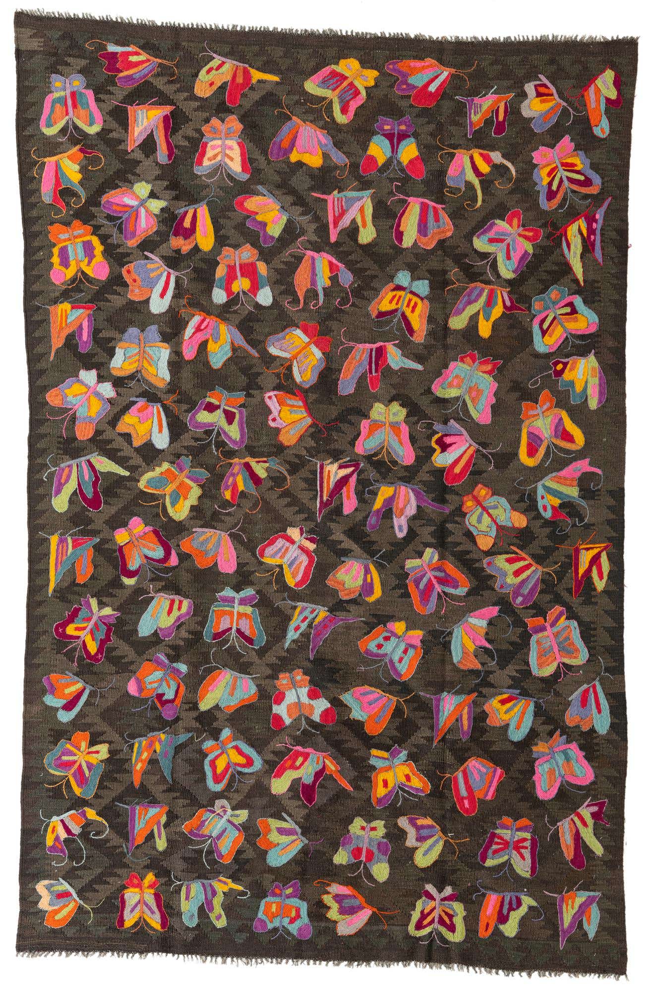 6' 1 x 9' 7 Hand Woven Kilim Suzani Wool Rug