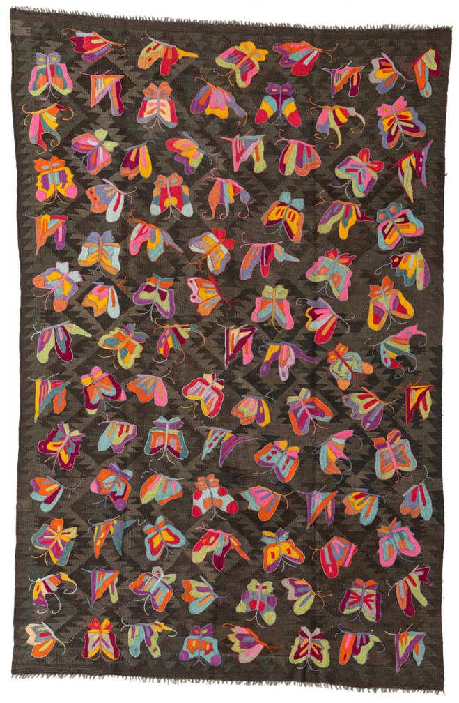 6' 1 x 9' 7 Hand Woven Kilim Suzani Wool Rug