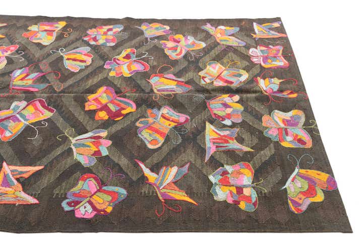 4' 6 x 5' 10 Hand Woven Kilim Suzani Wool Rug