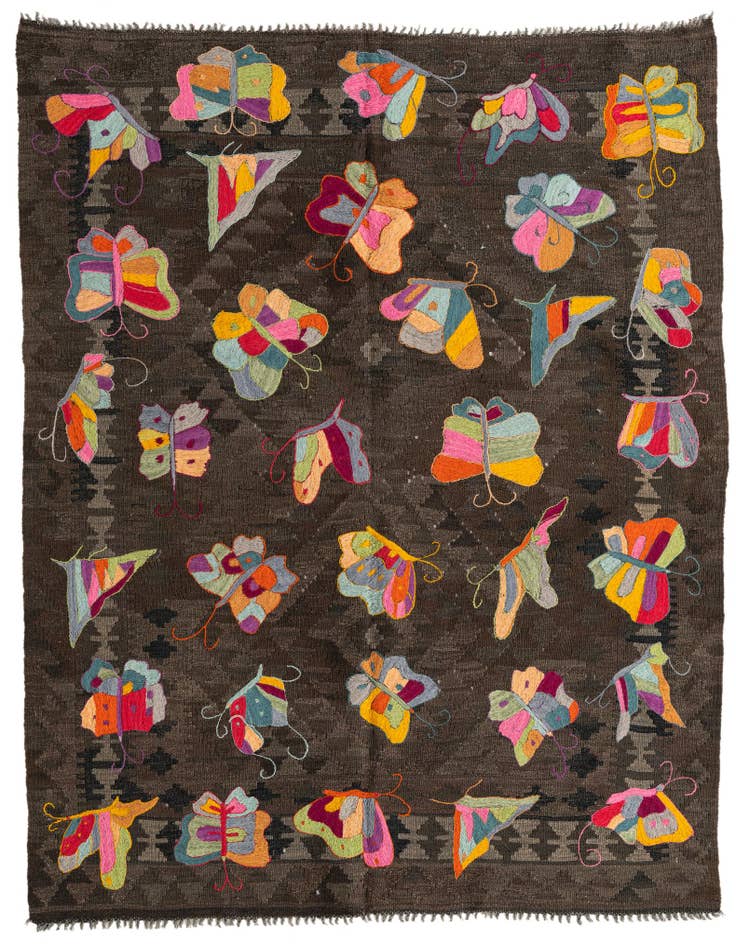 Detail image of 5' 1 x 6' 4 Hand Woven Kilim Suzani Wool Rug