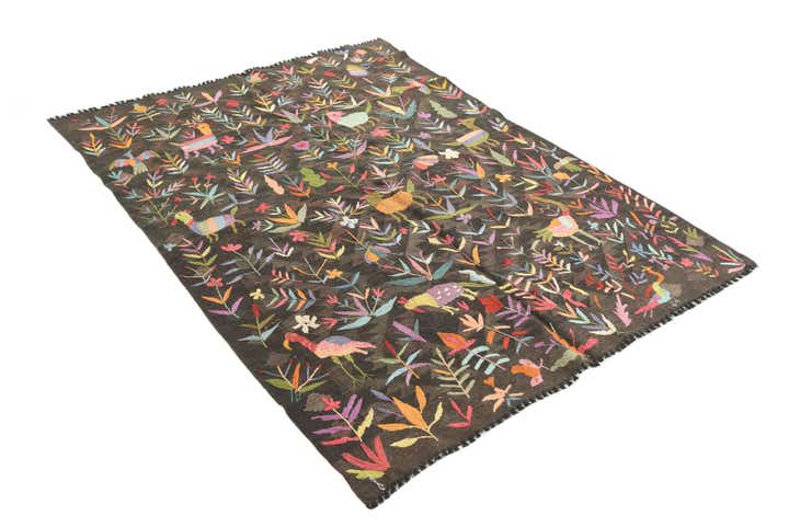 4' 7 x 6' 4 Hand Woven Kilim Suzani Wool Rug