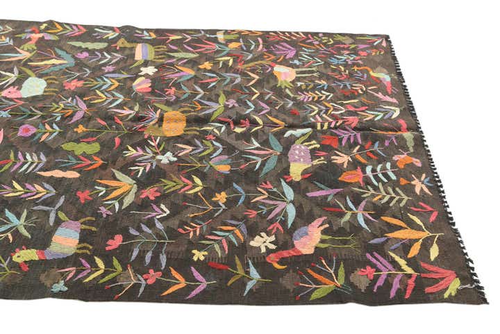 4' 7 x 6' 4 Hand Woven Kilim Suzani Wool Rug
