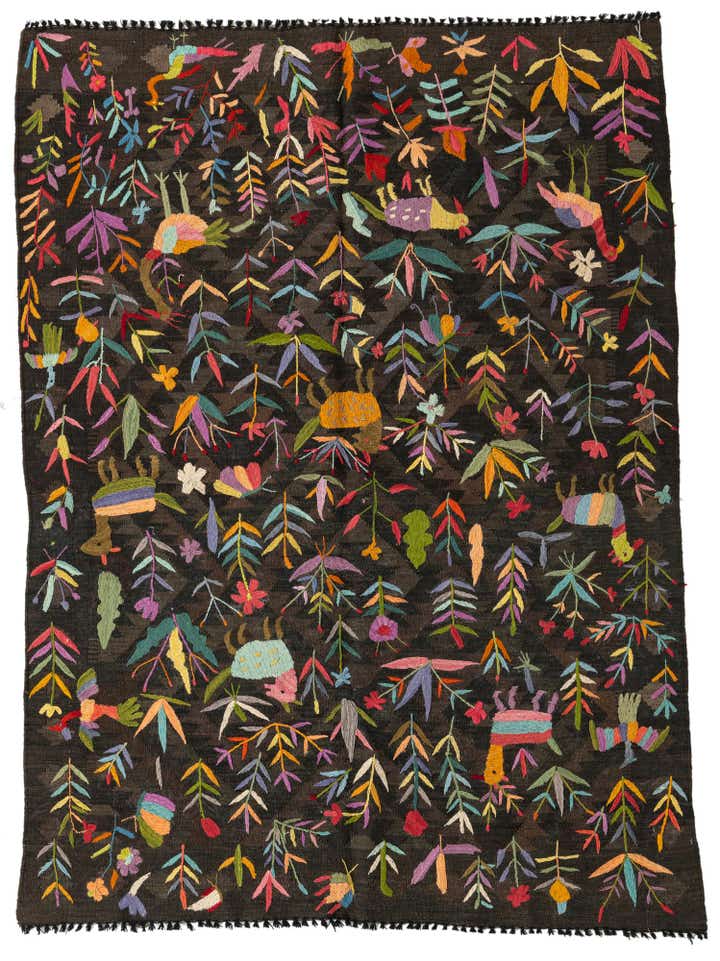 4' 7 x 6' 4 Hand Woven Kilim Suzani Wool Rug
