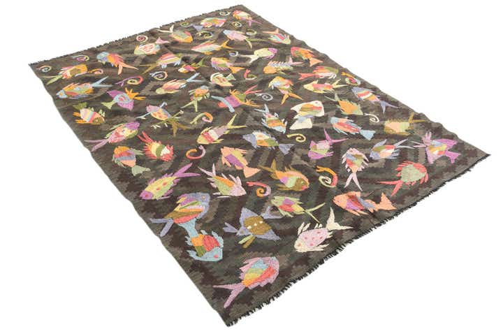 4' 10 x 6' 2 Hand Woven Kilim Suzani Wool Rug