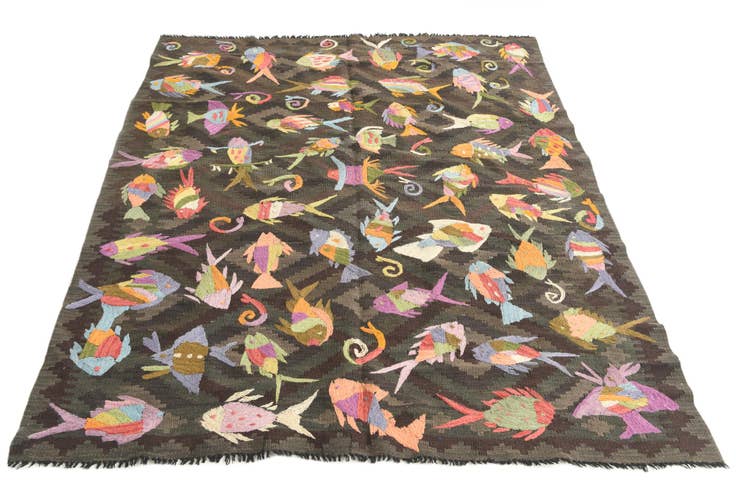 Detail image of 4' 10 x 6' 2 Hand Woven Kilim Suzani Wool Rug