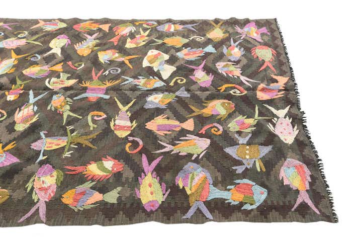 4' 10 x 6' 2 Hand Woven Kilim Suzani Wool Rug