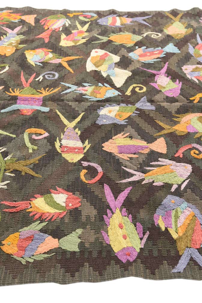4' 10 x 6' 2 Hand Woven Kilim Suzani Wool Rug