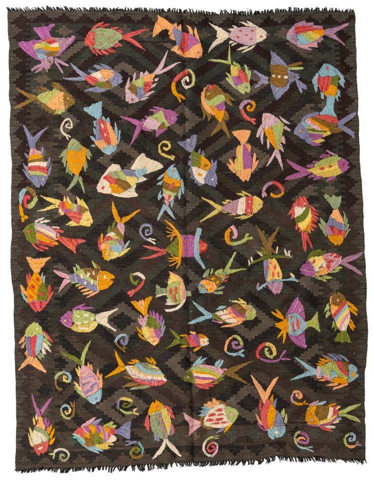Detail image of 4' 10 x 6' 2 Hand Woven Kilim Suzani Wool Rug