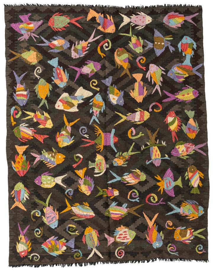 4' 10 x 6' 2 Hand Woven Kilim Suzani Wool Rug