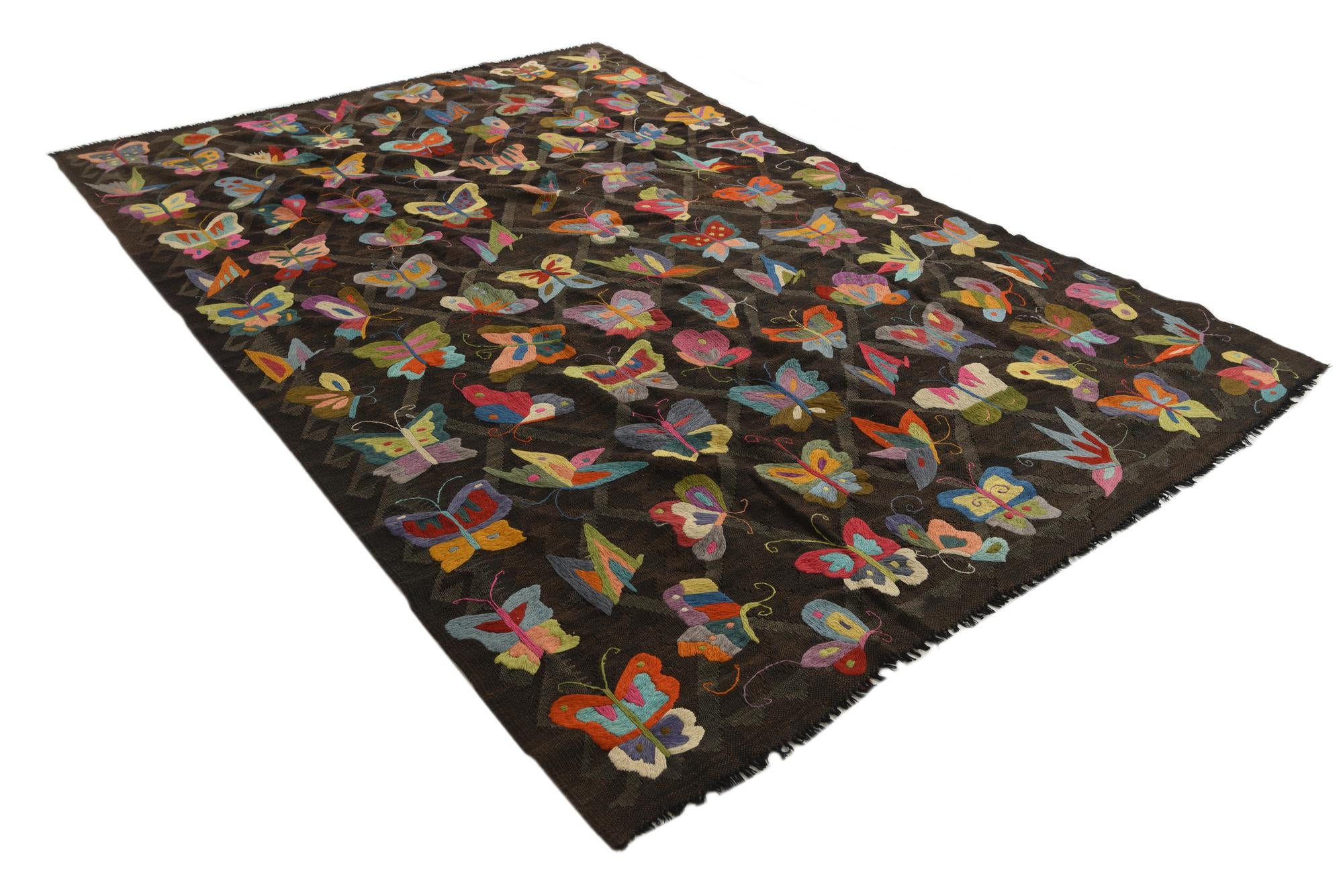 6' 4 x 9' 6 Hand Woven Kilim Suzani Wool Rug