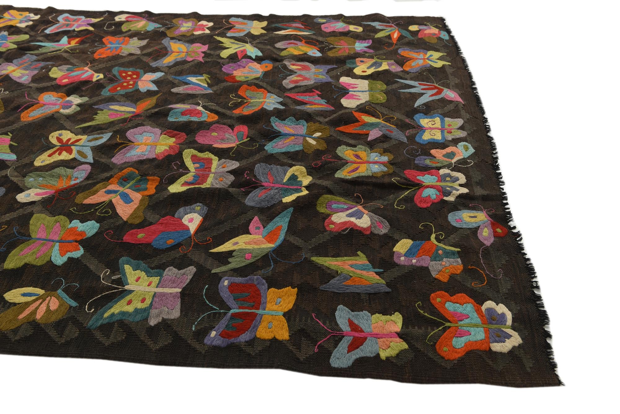 6' 4 x 9' 6 Hand Woven Kilim Suzani Wool Rug