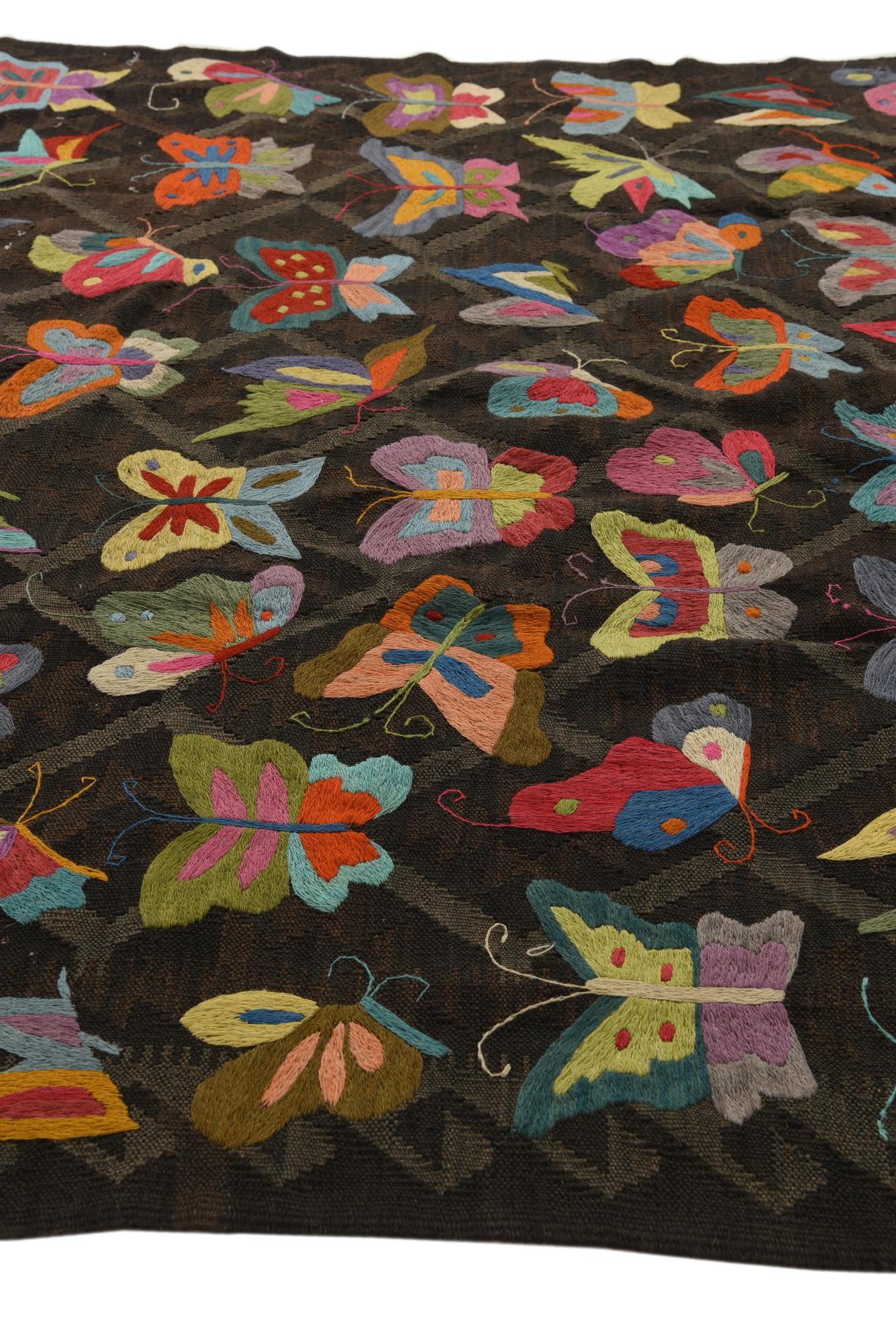 6' 4 x 9' 6 Hand Woven Kilim Suzani Wool Rug