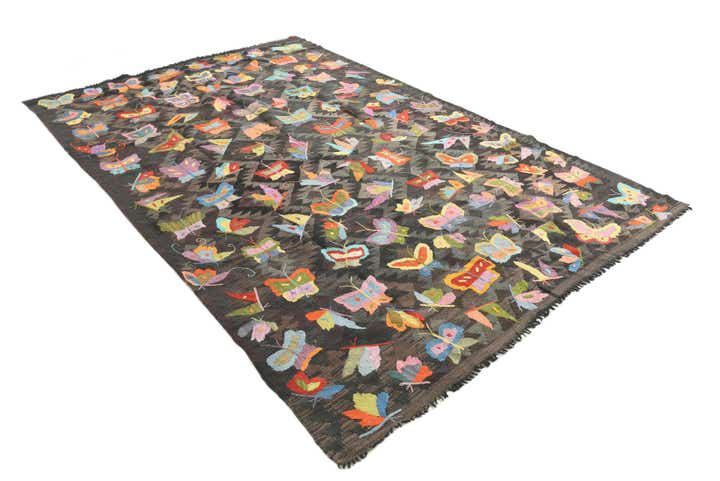 6' 3 x 9' 9 Hand Woven Kilim Suzani Wool Rug