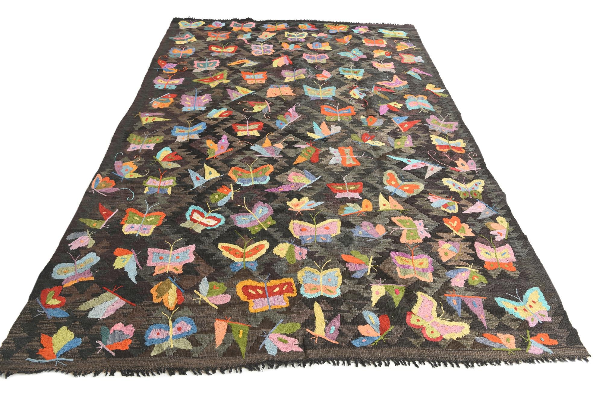 6' 3 x 9' 9 Hand Woven Kilim Suzani Wool Rug