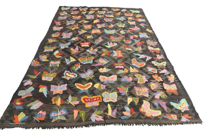6' 3 x 9' 9 Hand Woven Kilim Suzani Wool Rug