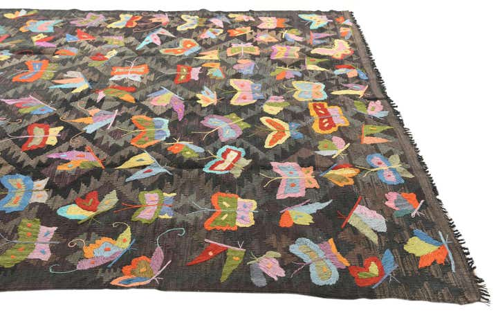 6' 3 x 9' 9 Hand Woven Kilim Suzani Wool Rug