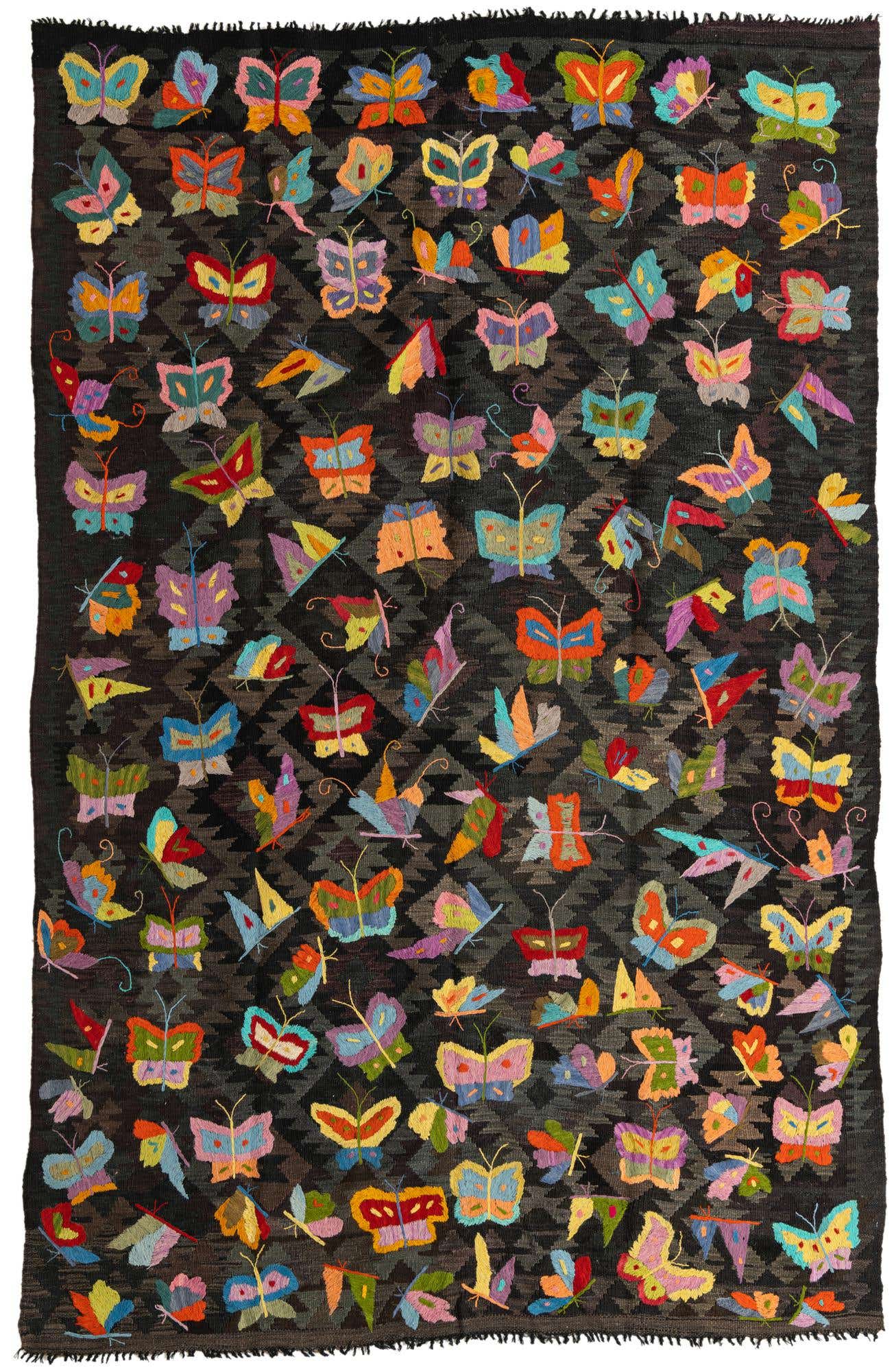 6' 3 x 9' 9 Hand Woven Kilim Suzani Wool Rug