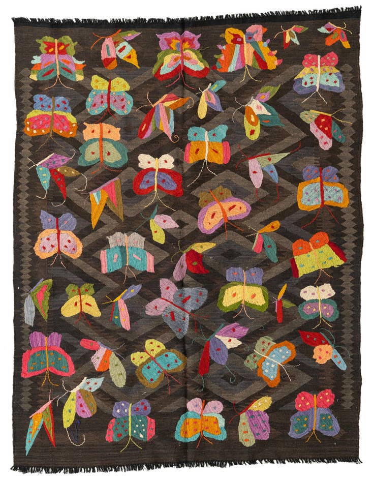 Detail image of 4' 8 x 6' 4 Hand Woven Kilim Suzani Wool Rug