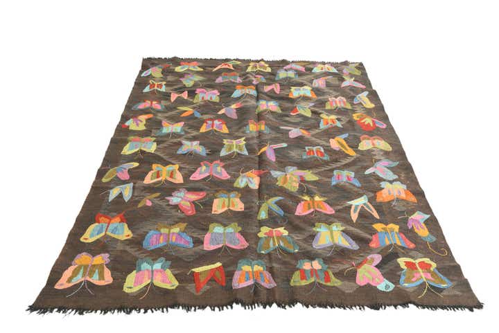 5' 5 x 7' 9 Hand Woven Kilim Suzani Wool Rug