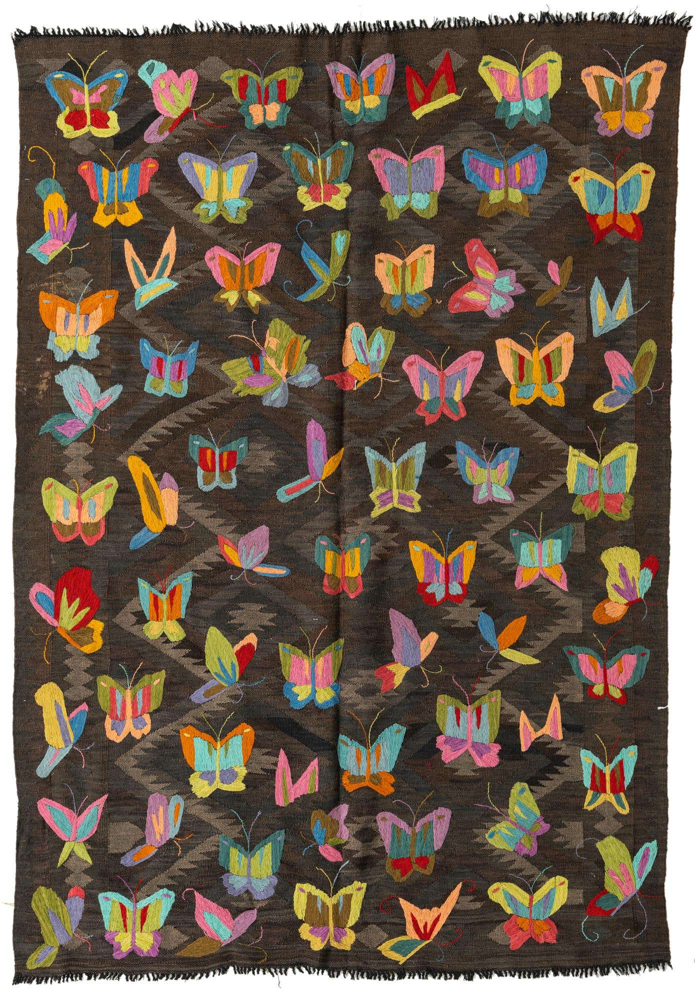 5' 5 x 7' 9 Hand Woven Kilim Suzani Wool Rug