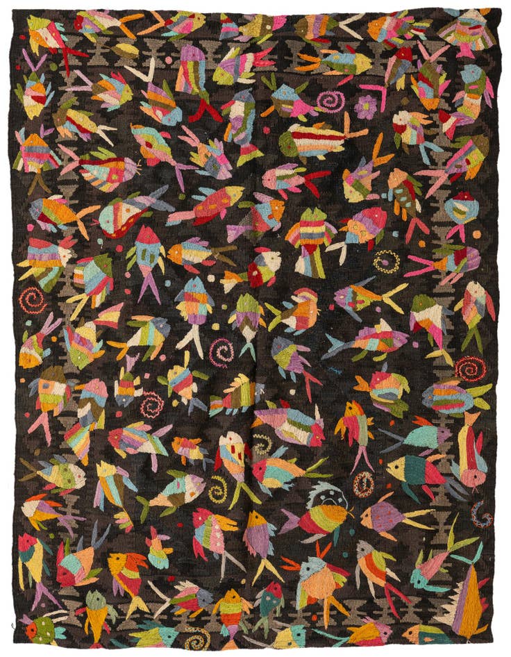 Detail image of 4' 8 x 5' 10 Hand Woven Kilim Suzani Wool Rug