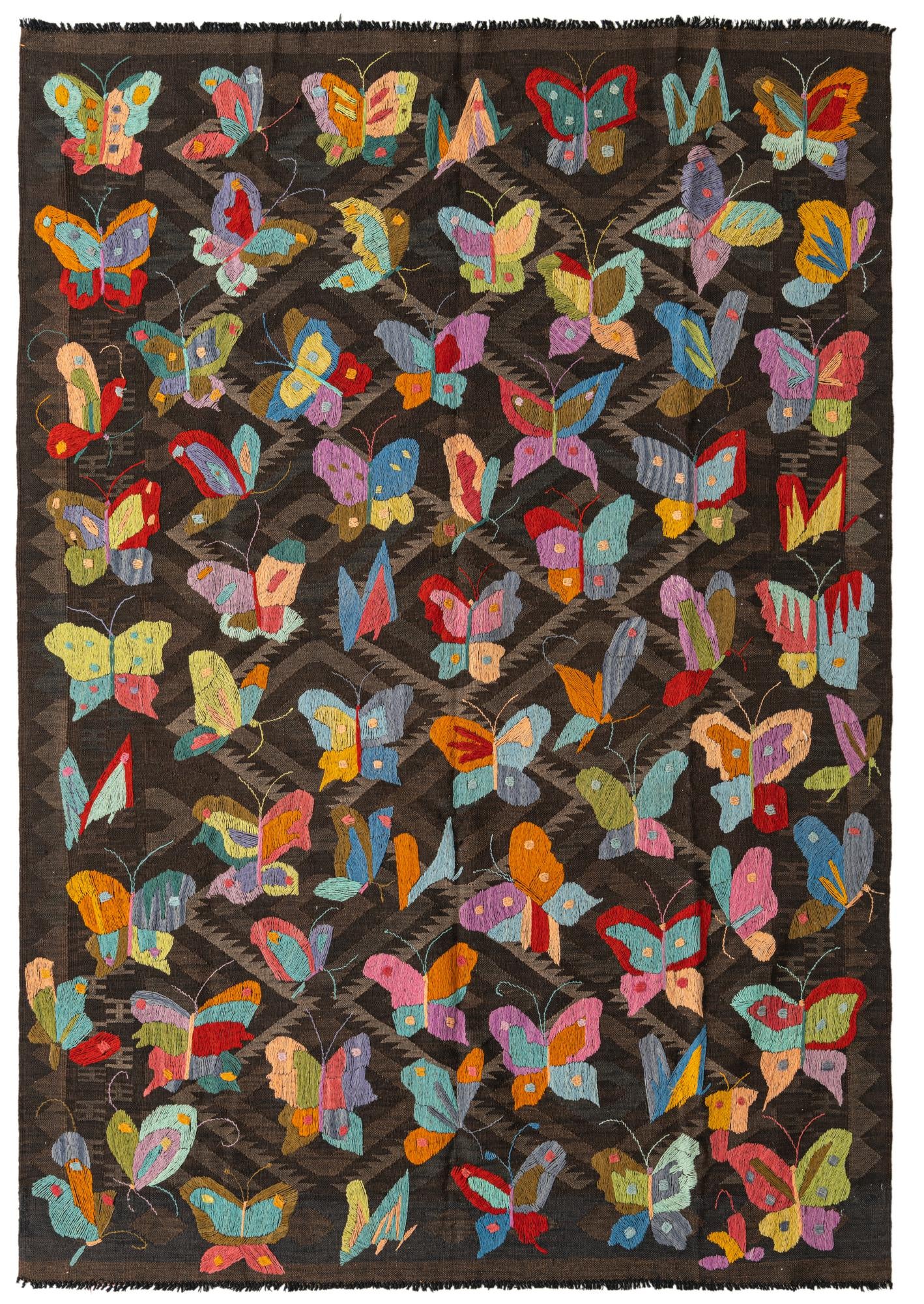 5' 5 x 7' 8 Hand Woven Kilim Suzani Wool Rug