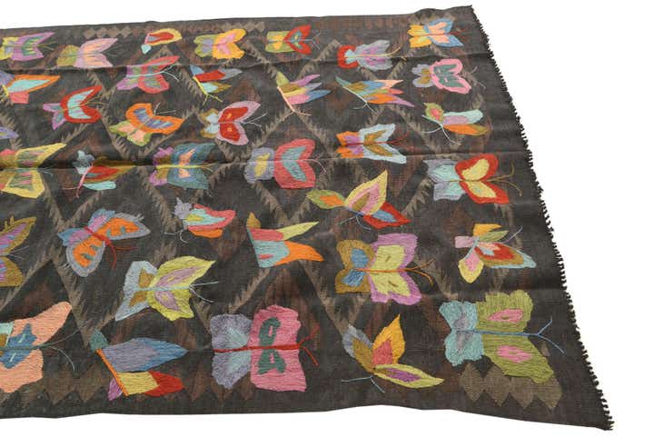 5' 1 x 7' 9 Hand Woven Kilim Suzani Wool Rug