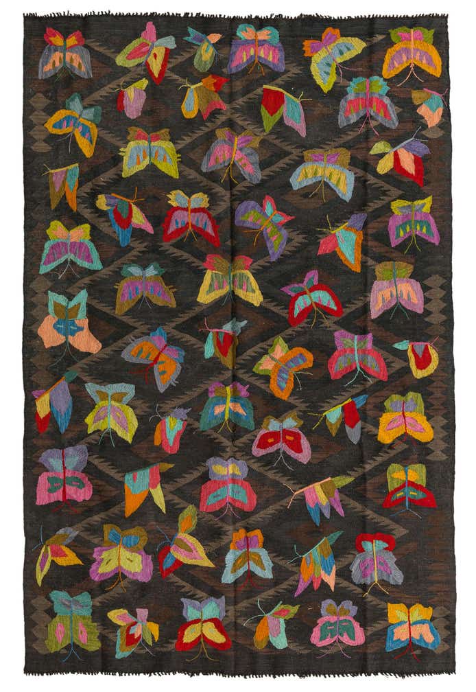 5' 1 x 7' 9 Hand Woven Kilim Suzani Wool Rug