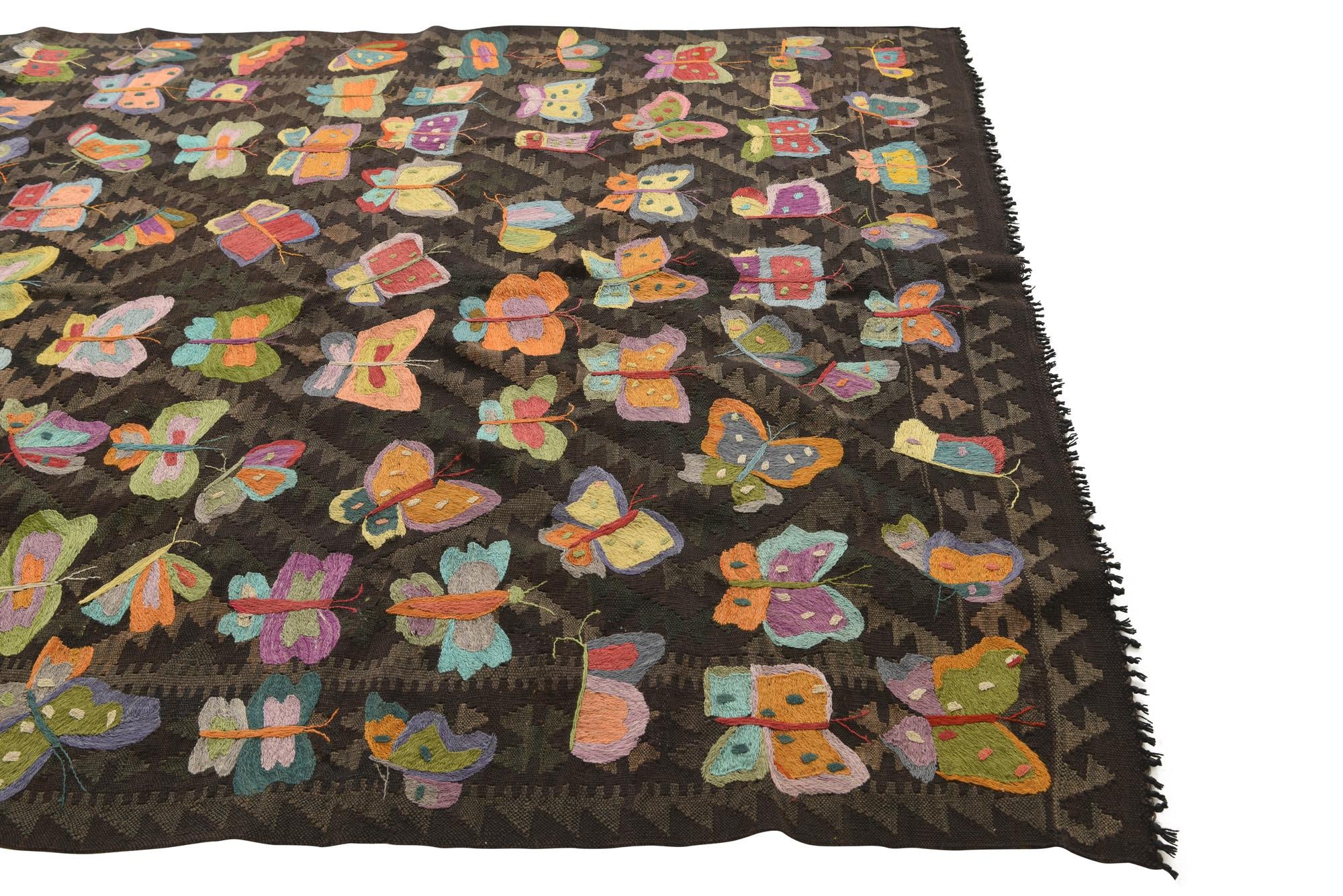 6' 1 x 9' 8 Hand Woven Kilim Suzani Wool Rug