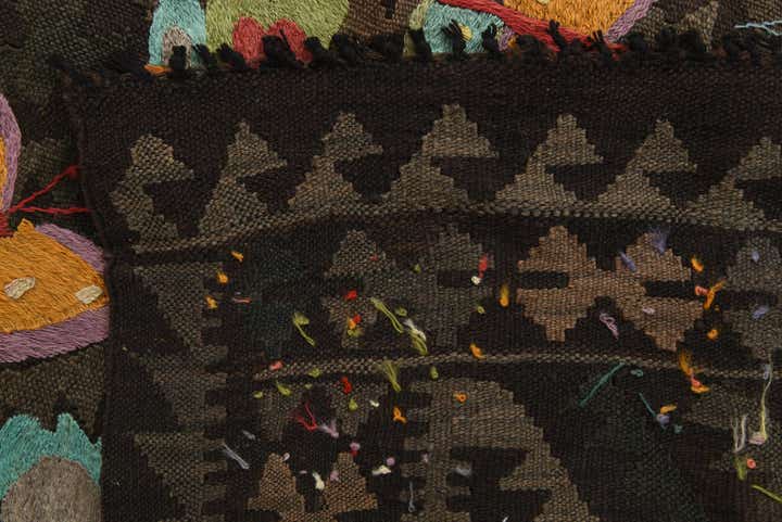 6' 1 x 9' 8 Hand Woven Kilim Suzani Wool Rug