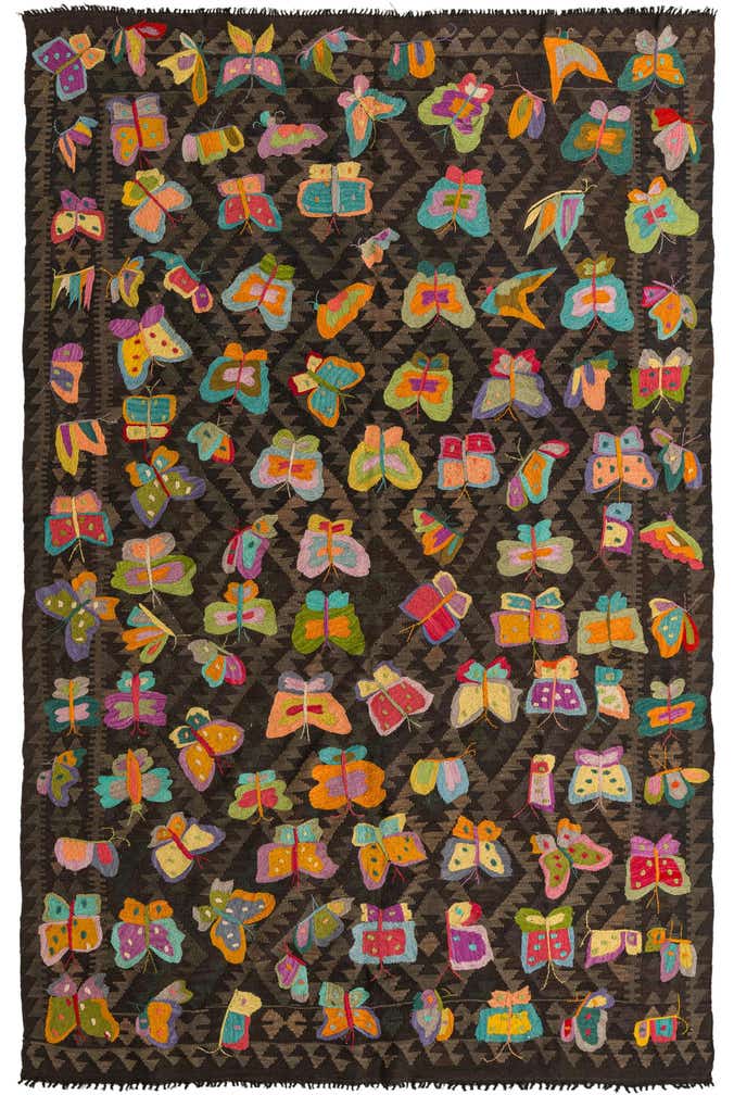 6' 1 x 9' 8 Hand Woven Kilim Suzani Wool Rug