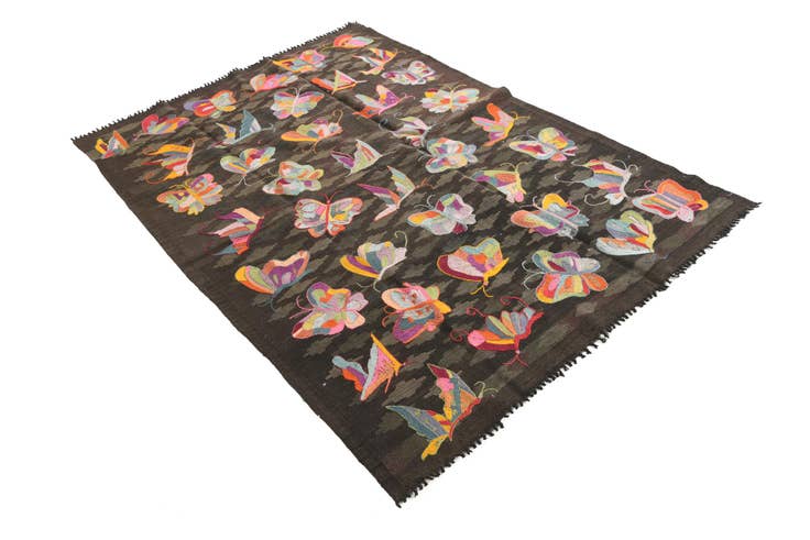 Detail image of 4' 8 x 6' 8 Hand Woven Kilim Suzani Wool Rug