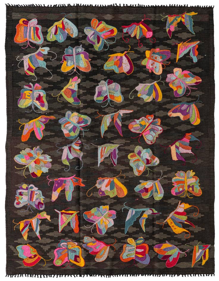 Detail image of 4' 8 x 6' 8 Hand Woven Kilim Suzani Wool Rug