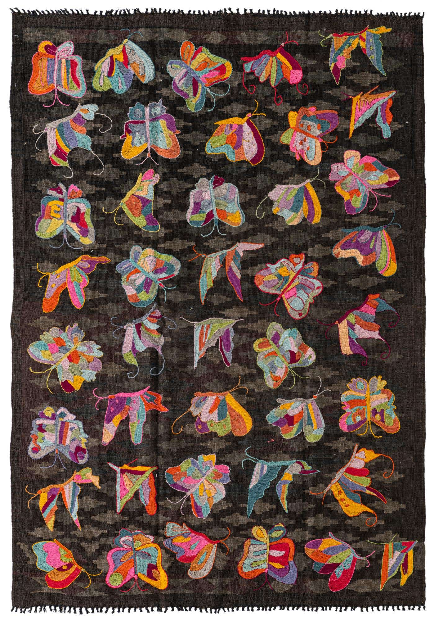 4' 8 x 6' 8 Hand Woven Kilim Suzani Wool Rug
