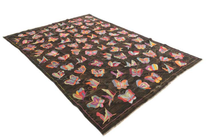 6' 8 x 9' 6 Hand Woven Kilim Suzani Wool Rug
