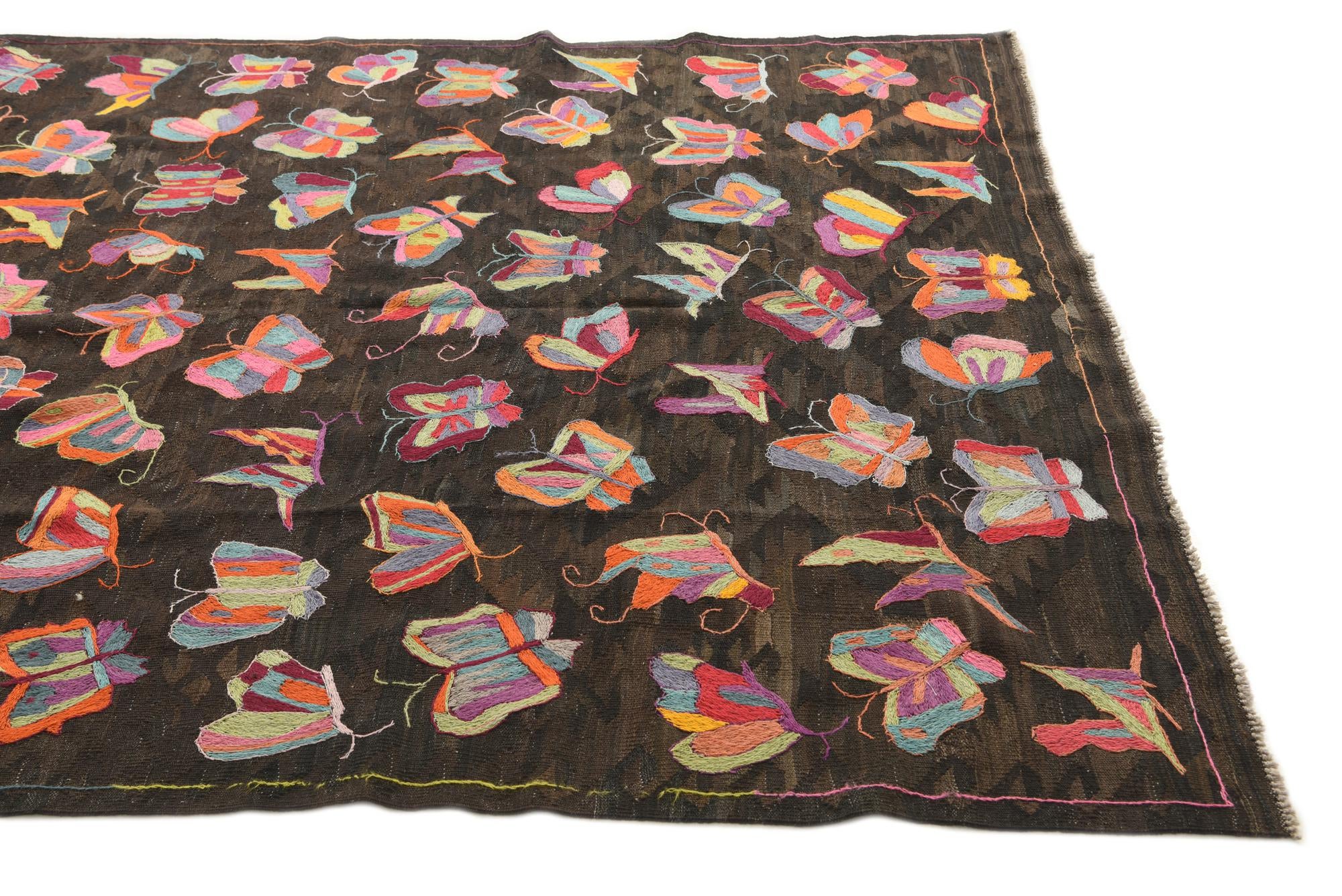 6' 8 x 9' 6 Hand Woven Kilim Suzani Wool Rug