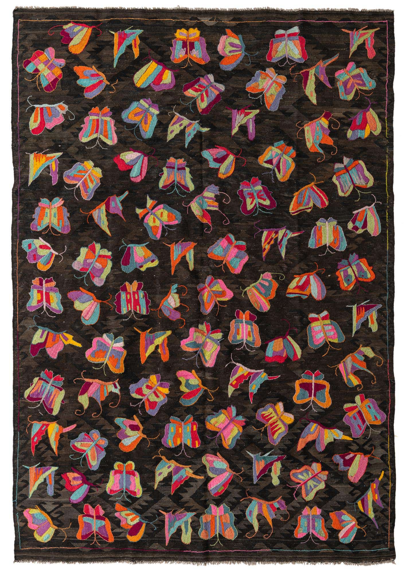 6' 8 x 9' 6 Hand Woven Kilim Suzani Wool Rug
